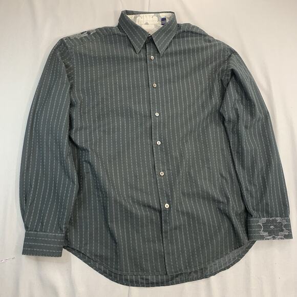 Robert Graham Mens L Black Striped Button Down Shirt Knowledge Wisdom Truth Mens - Picture 1 of 11